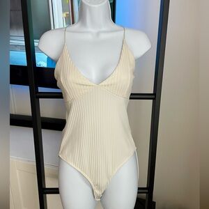 Free Press (Nordstrom Rack) Ivory Ribbed Bodysuit